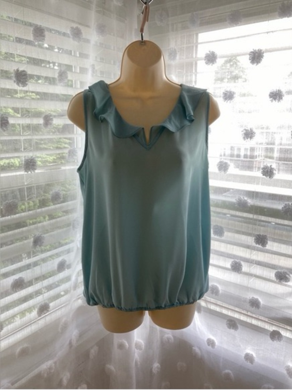LOFT Sleeveless Ruffle V-Neck Camisole in Light Aqua